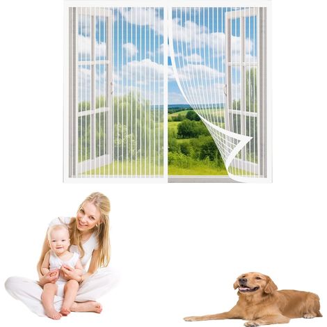 Magnetisches Moskitonetz 95 x 240 cm, Montageset, kein Bohren erforderlich, für Wohnzimmer, Küche, Erkerfenster, Weiß