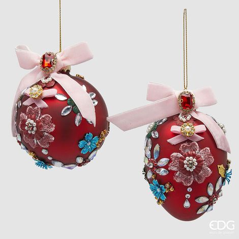 EDG Enzo De Gasperi Addobbo Palla Uovo Boheme H13 Ø8 cm Bordeaux 2 Assortiti – Decorazione per Albero di Natale 1 Pz (1/2)