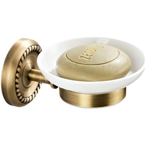 Porte-savon avec plateau en céramique pour salle de bain et toilettes, vidange rapide, garde le savon au sec - Laiton, 1 pièce (1/4)