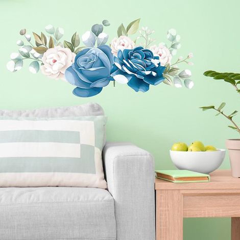 stickers Muraux Fleuri Bleu Blanc Autocollants Muraux Pivoine Grands Sticker Mural Fleurs Pour Femmes Adultes Salons Chambres Maison Bureaux Cana (1/2)