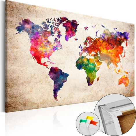 Tableau en Liège "Carte du Monde - Colourful Universe" 60 x 90 cm (1/2)