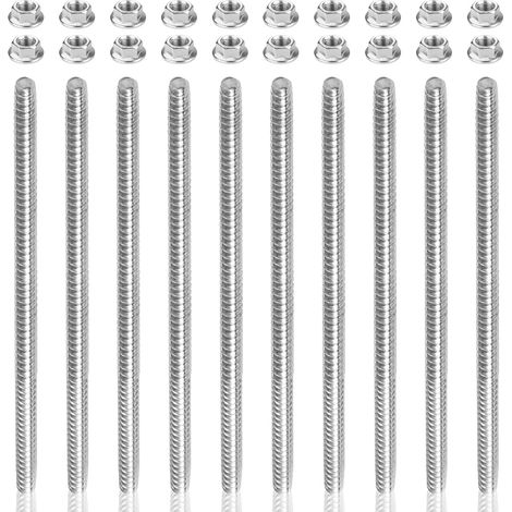 Lot de 10 Tige Filetée M6x100mm, Acier Inoxydable 304, 20 Ecrou a Embase, Construction