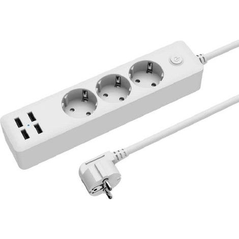 Europäische Standard-USB-Steckdosenleiste mit 3 Steckdosen, 4 USB-Anschlüssen, Schalter, 1,5 m langem Netzkabel, geeignet für Zuhause, Büro, Wandmontage (1/2)