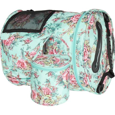 Lot de 2 Sacs de Rangement 600D Oxford Tissu Imprimé MultiPoches Poignée Main Forme Cylindrique (Pivoine Verte) (1/5)