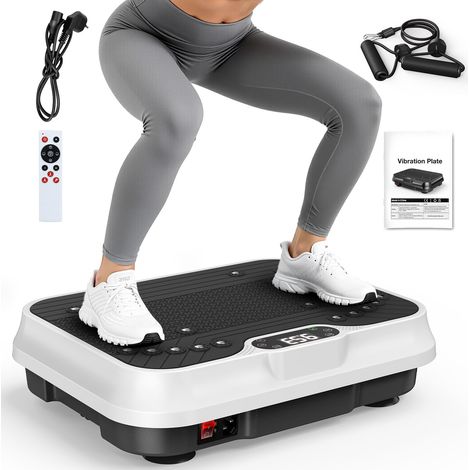 Piattaforma vibrante fitness con bande di resistenza 200 W – 250 livelli di vibrazione – Con modalità automatica – display a LED – con telecomando – fino a 150 kg – Bianco