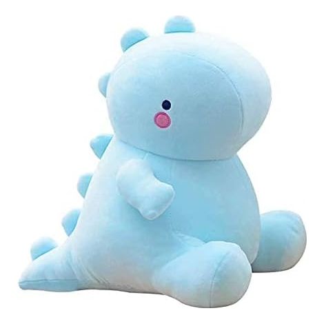 Adorable peluche dinosaure en forme de dinosaure, mignonne et charmante, avec pompon 3D, douce et moelleuse, idéale comme coussin, coussin de lit ou traversin, décoration pour chambre d'enfant (bleu). (1/3)
