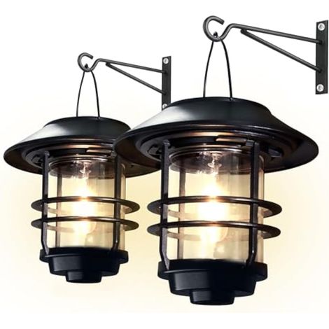 applique murale solaire étanche extérieure en portable suspension LED pour porche patio lumière chaude 2 pièces Verre (1/5)