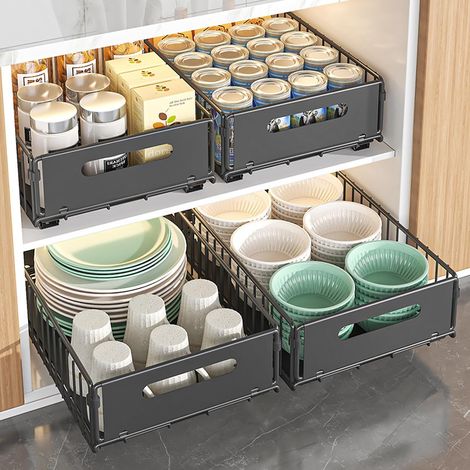 4 Pack Expandable Drawer Organizers, Foldable Drawer Organizers, Shelf Organizers, Drawer Organizer for Kitchen Closet, Expandable for Pantry and Bathroom (4 Small) (1/5)