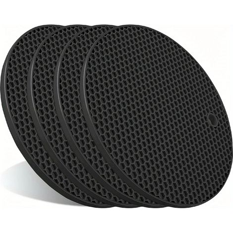 Ensemble de 4 dessous de plat isolants (noirs), idéal pour les plats chauds - dessous de plat isolant de cuisine en silicone (1/5)