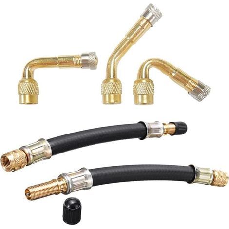 prolunghe per valvole pneumatici, 3 adattatori per valvole pneumatici, prolunga a gomito per valvole pneumatici con 2 prolunghe per valvole pneumatici (1/5)