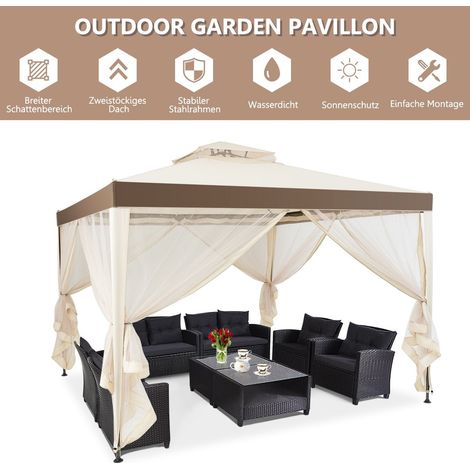 Gartenpavillon gartenzelt camping partyzelt mit 4 seitenwanden 300 x 300 x 265 cm beige