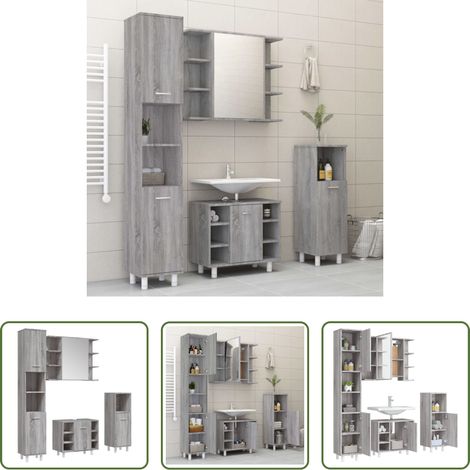 Holzwerkstoff - 4-tlg. Badmöbel-Set Grau Sonoma Holzwerkstoff (1/5)