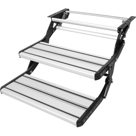 Escaliers escamotables pour VR et camping-car, 2 marches pliables en aluminium, capacité de 200 kg, marches antidérapantes pour sécurité. (1/5)