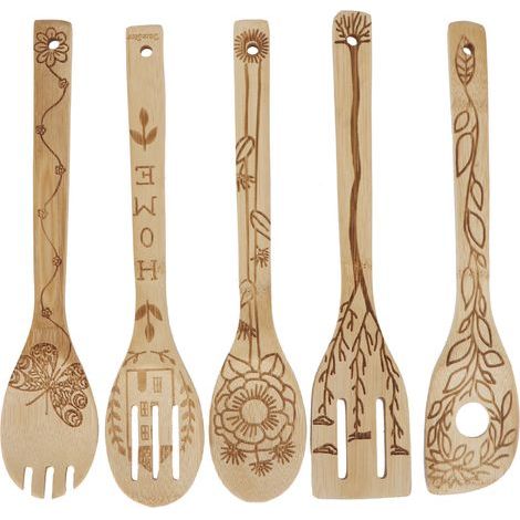 Bamboo kitchen utensil set, scoop, spatula and chopping spoon, kitchen utensils, kitchen supplies, 5 pieces/set (1/5)
