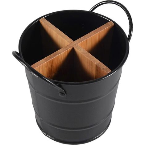 Organisateur de couverts de cuisine, support de rangement pour couteaux, cuillères, fourchettes et baguettes, seau à ustensiles de cuisine noir (1/4)