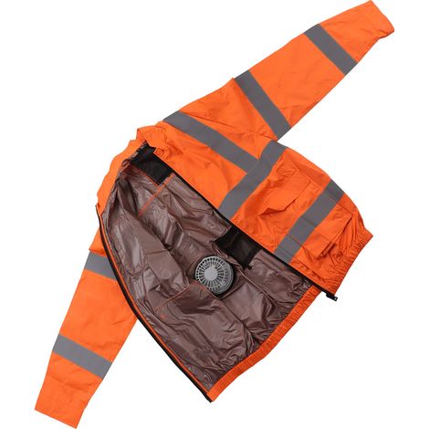 Veste ventilateur sans fil réfléchissante, vêtements de travail rafraîchissants et réfrigérants avec protection solaire, manches longues, blanche, XXXL, orange fluorescent (1/5)