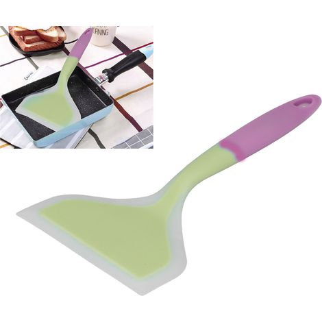 Spatule de Cuisson en Silicone Bicolore Transparente pour Poêle Large, Pelle à Pancakes et Friture, Idéale pour Cuisine Maison (Tête Verte) (1/5)