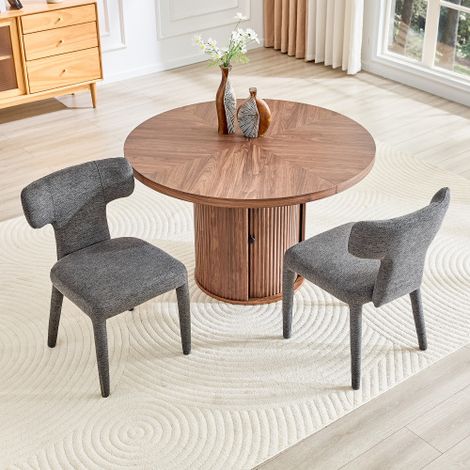 Chaises de salle à manger (lot de 2) dotées d'un dossier en forme de T, d'une assise rembourrée en tissu et d'une structure robuste en métal à quatre pieds adaptées aux salons, cuisines et espaces re (1/5)