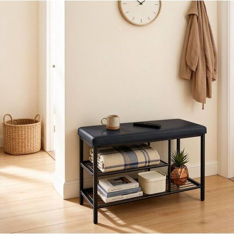 Zapatero banco con asiento metal negro 80 x 30 x 50 cm OKMYHOME (1/5)