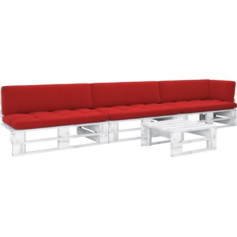 Salon de jardin meuble d'extérieur ensemble de mobilier palette 4 pièces et coussins pin imprégné de blanc