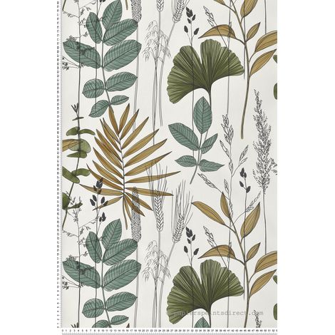 Papier peint vinyle nature vert – Motif feuillage – Lessivable et brossable – Raccord sauté – Bonne résistance à la lumière (1/2)