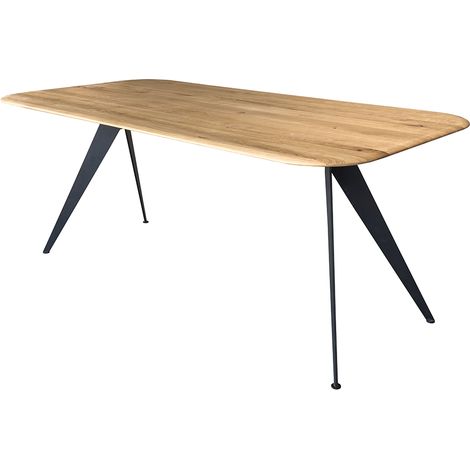 Esstisch 160x90cm mit runder Kante, Wildeiche massiv geölt, Metallfußgestell, TISDALE-69 (1/3)