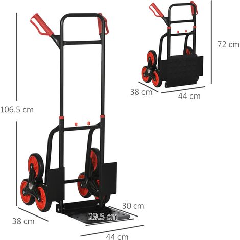 Klappbarer Sackkarren, max. 120 kg, mit abnehmbarem Griff, Transportwagen aus Stahl, PP und TPR, 60 x 45 x 109 cm, rot und schwarz