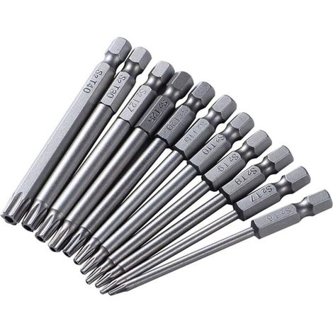 Lot de 11 embouts de tournevis, 1/4" magnétiques à tête étoile T6-T40, tige hexagonale, embouts électriques, 100 mm de long