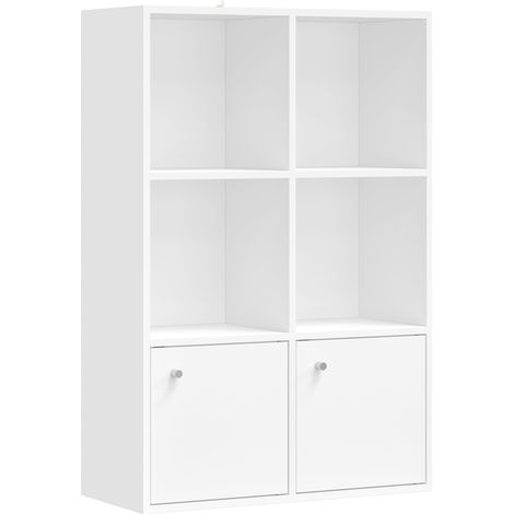 VASAGLE Libreria, Scaffale Libreria a 3 Ripiani, Scaffale Portaoggetti, 29 x 65,8 x 97,8 cm, 2 Scomparti con Ante, per Soggiorno Studio Sala da Pranzo, Bianco Nuvola LBC506WB01 (1/5)
