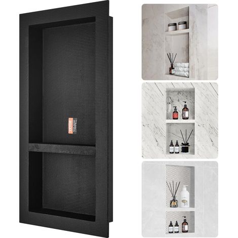 Niche Encastrable Salle de Bain Niche Douche Murale Double Étagère Plastique XPS 81,28 x 40,64 x 10 cm Noire (1/5)