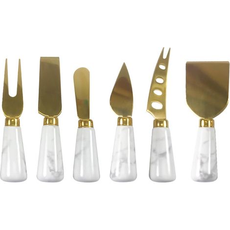Set de 6 couteaux à fromage dorés avec spatules à beurre, manche (1/4)