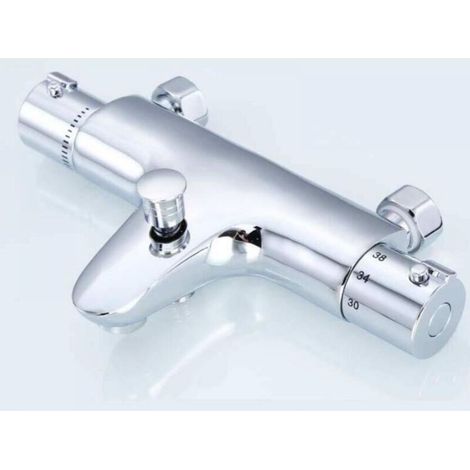 Thermostatic Bath Mixer Tap, Faucet, Shower Mixer with Temperature Control, Copper Plated, Bathtub Mounted (1/4)