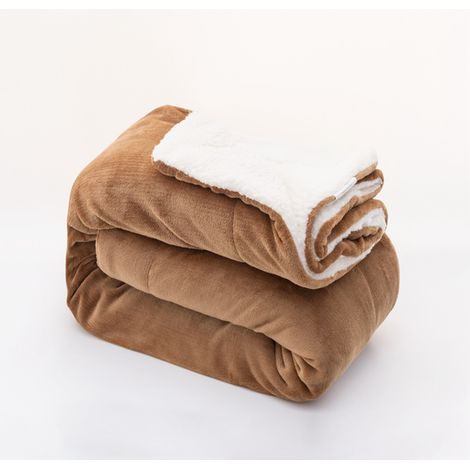 Plaid Laine - 130 x 160 cm - Double Couche Microfibre Polyester Et Sherpa - Pour Lit Canapé Camping Voiture - 1 Pièce (1/4)