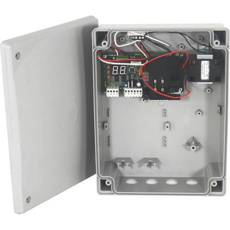 Coffret complet Q60A pour motorisation de portail battant 230V – Carte électronique et transformateur inclus – Dimensions H 280 x L 210 mm – Proteco (1/2)