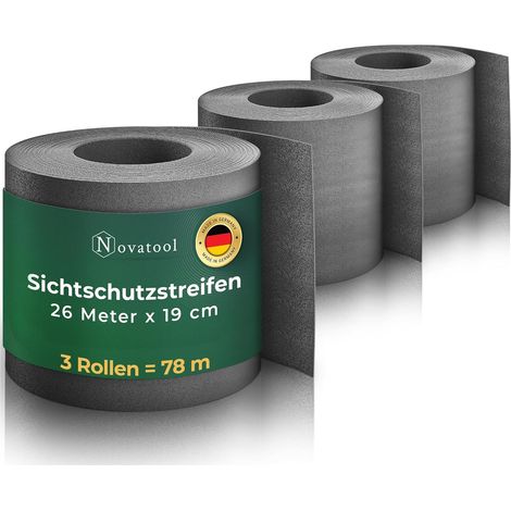 Rouleaux de brise-vue pour clôture Novatool PP 78 m anthracite pour clôture à double tige pour 30 rangées de bandes brise-vue pour clôture en