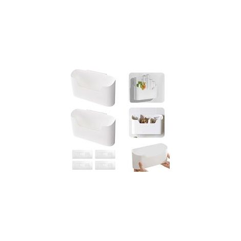Set di 2 organizer bianchi per ante di armadi da cucina, organizer autoadesivi per ante di armadi, organizer da parete, adatti per telecomandi, armadi, bagni e frigoriferi - Crezuo