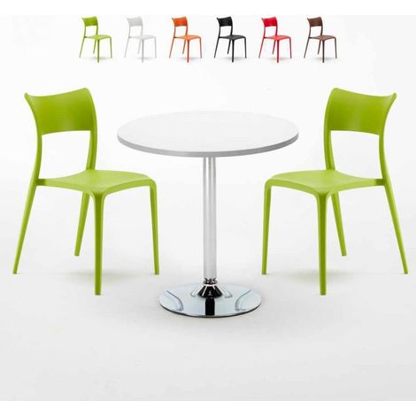Mesa Redonda Blanca Con 2 Sillas De Colores Interior Bar Parisienne Long Island - Verde (1/5)