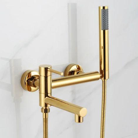 Robinet de baignoire-douche (doré) avec bec pivotant et douchette. (1/5)