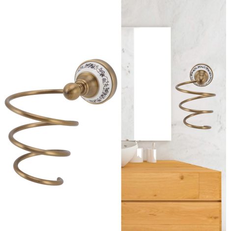 Étagère de salle de bain en cuivre avec support pour sèche-cheveux, étagère murale, accessoires de rangement pour baignoire, support pour sèche-cheveux (1/5)