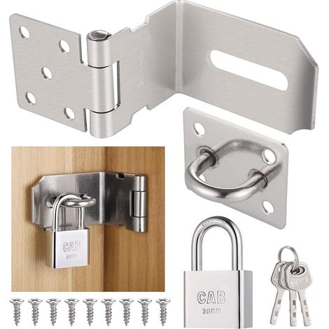 Loquet Cadenas Agrafe avec Vis, porte en Acier Inoxydable, Verrou Etanche pour Chambre à Coucher Patio Jardin (Boucle à 90°) (1/5)