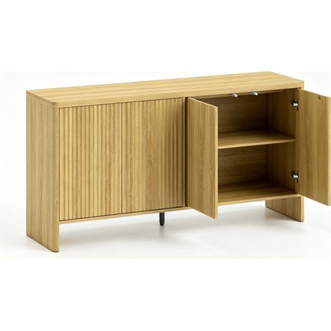 CHICFURN Aparador moderno de madera clara con 2 armarios, puertas push-to-open, estante regulable y diseño ranurado para salón, comedor o recibidor (1/5)
