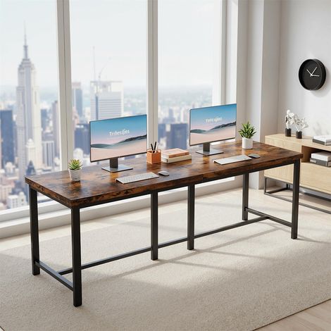 Extra langer Computertisch 200 x 60 cm für 2 Personen, Doppelarbeitsplatz, Braun