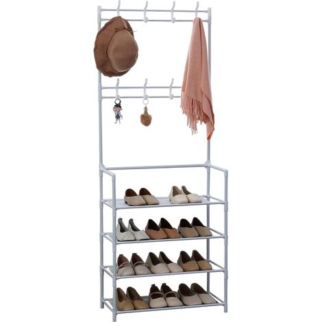 Herzberg perchero de pie segmentado con 4 estantes y zapatero - 60 x 155 cm