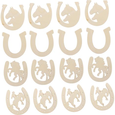 24 Pièces Tranches de Bois Peintes la Main de Fer à Cheval, Décoratives sans Bavure, Matériau Bois Khaki pour Fêtes et Décoration Intérieure (1/5)