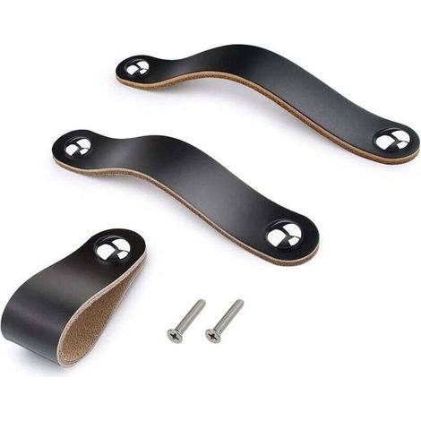 6 poignées Beige de tiroir à la main en cuir commode armoire bouton poignées Poignée de porte réglable cuisine tire boutons avec vis 22mm, Distance de trou: 128mm (1/4)