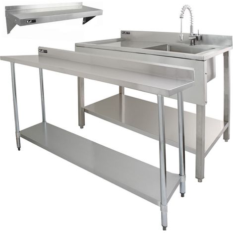 6ft Stainless Steel Catering Bench, Stainless Steel Sink - Left (1/5)