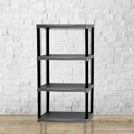 Dmora Estante de 2 casillas en polipropileno, Estantes multiusos para interiores o externos, 100% Made in Italy, cm 70x30h133, color antracita (1/4)
