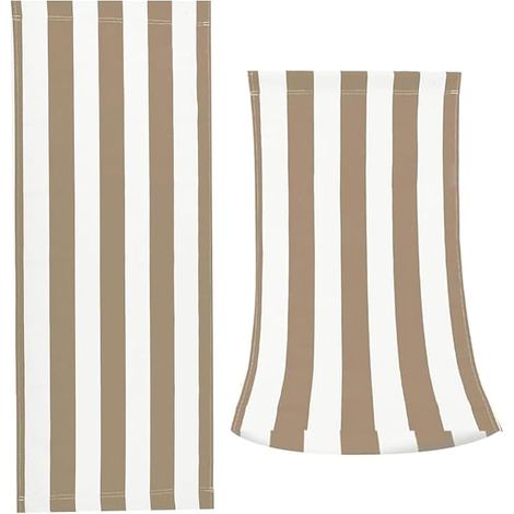 Chaise de Plage en Coton de Rechange en Toile Beige et Rayures Blanches pour Chaise Longue Inclinable de Remplacement pour Bain de Soleil Jardin Cour Plage Relaxation (Marron), 113cmx43cm (1/5)