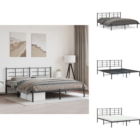 Cadre de lit métal sans matelas avec tête de lit noir 183x213cm - Cadre De Lit - Lit Double - Lit Metal - Lit Avec Têtedé Lit - Literie (1/5)