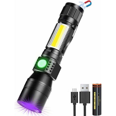 Lampe UV - 395 nm - 1000 lm - Zoomable - Magnétique - Étanche IP65 - 7 Modes - Lampe de Travail COB - Pour Détection Urine Animaux - 1 Pièce